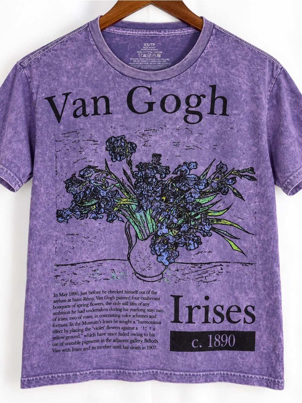 Van Gogh Irises Graphic T-Shirt Purple 100% Cotton XS Petite